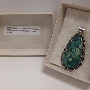 COPPER CHRYSOCOLLA GEMSTONE 925 STERLING SILVER PLATED PENDANT